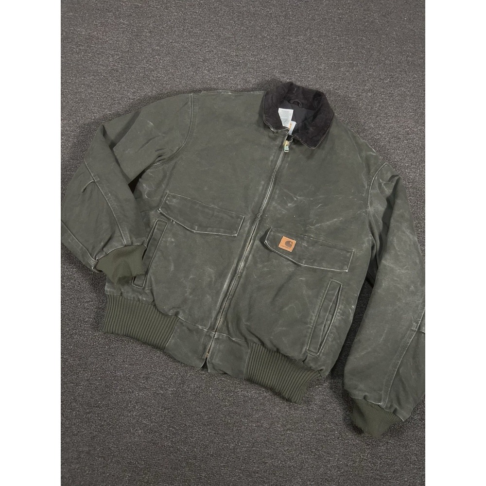 Vintage Carhartt Jacket Men's Large J165 MOS Green Detroit Corduroy Collar USA